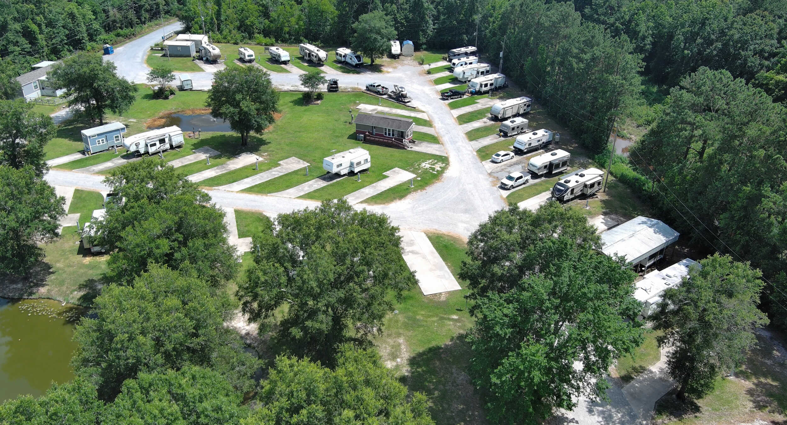 Aerial view of Texas Star RV Community showing RVs.