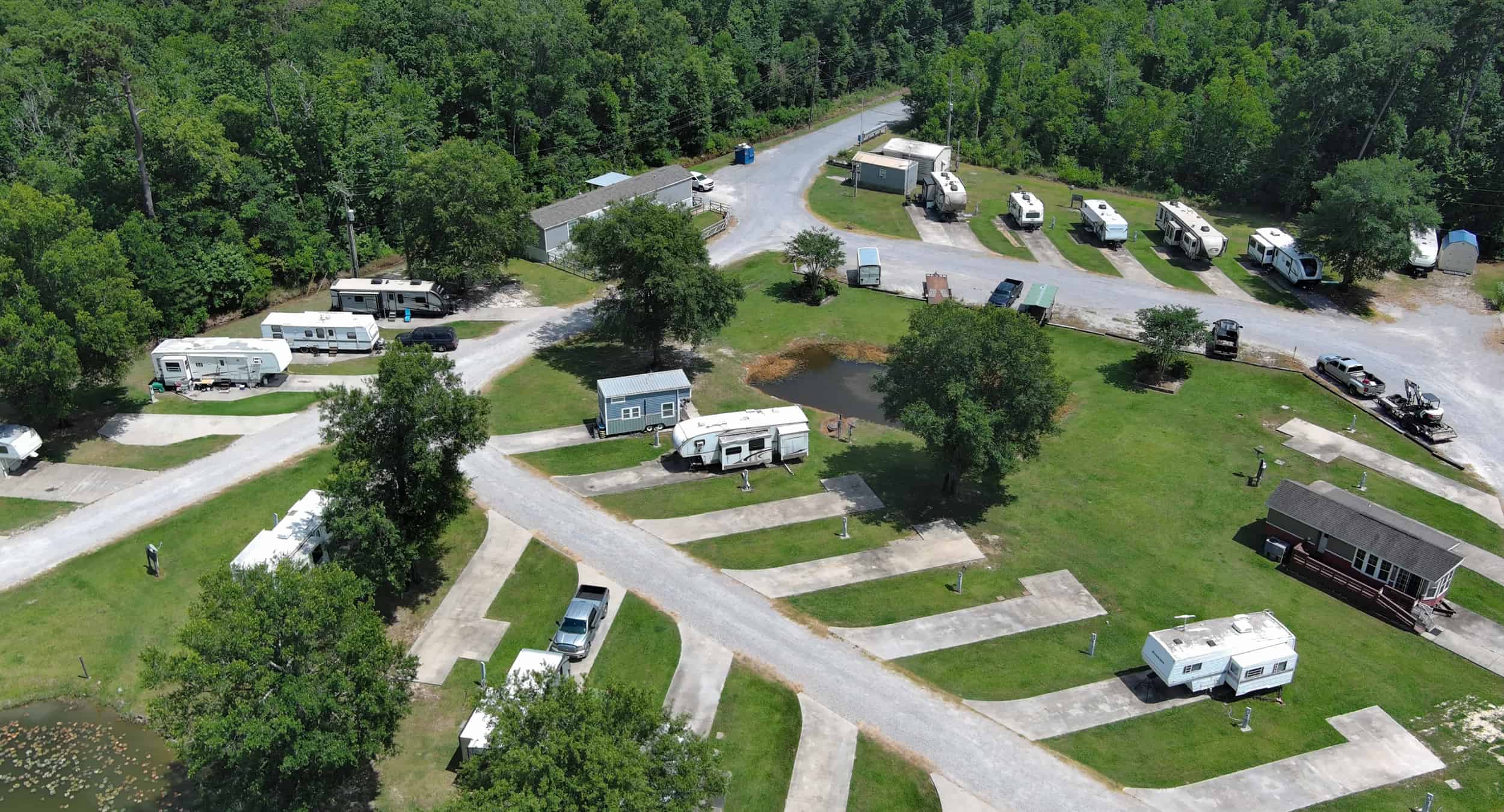 Aerial view of Texas Star RV Community showing RVs.