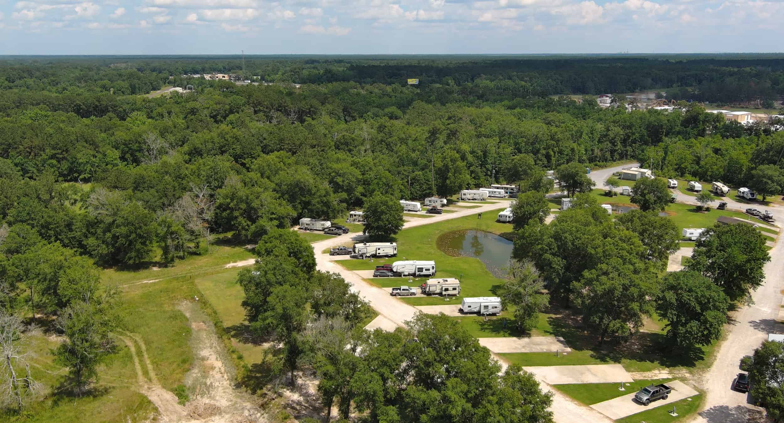 Aerial view of Texas Star RV Community showing RVs.
